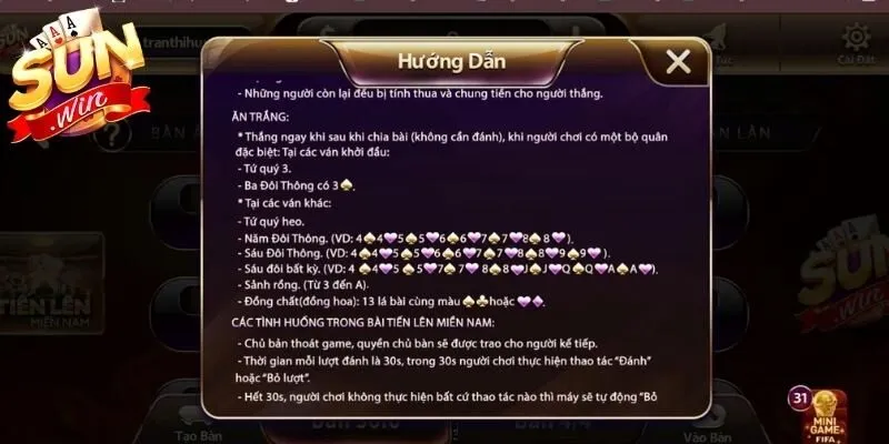 Tiến lên miền nam Sunwin với các thế ăn trắng